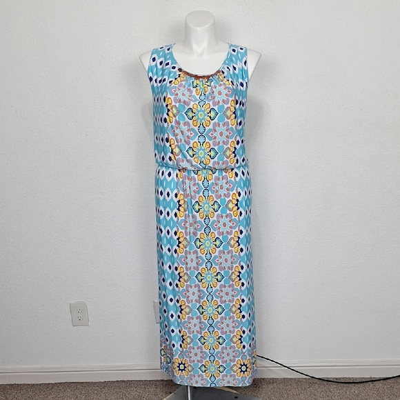 Ruby Rd. Patio Placement Printed Venezia Boho Coastal Relaxed Fit Maxi Dress-1X - Picture 2 of 14